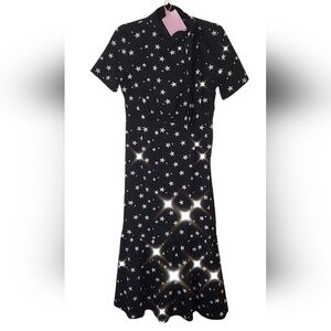 Black Dress with White Star Pattern NWOT Medium
